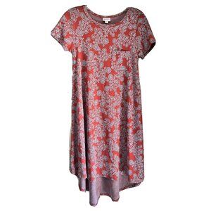 LuLaRoe Womens Dress Carly XXS Red Blue Teal Floral Hi-Low T Shirt Dress Pocket
